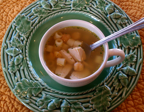 Kid friendly homemade chicken noodle chickpea soup recipe