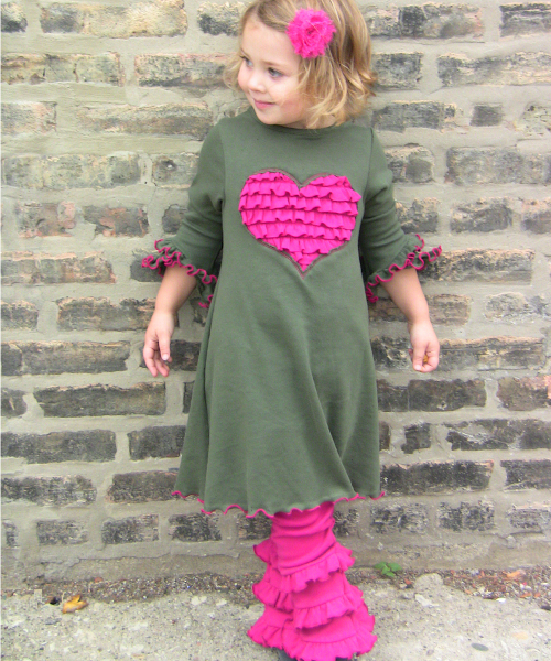 Army green Ruffled Heart dress