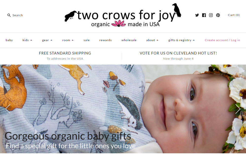 Two Crows for Joy organic baby clothes website